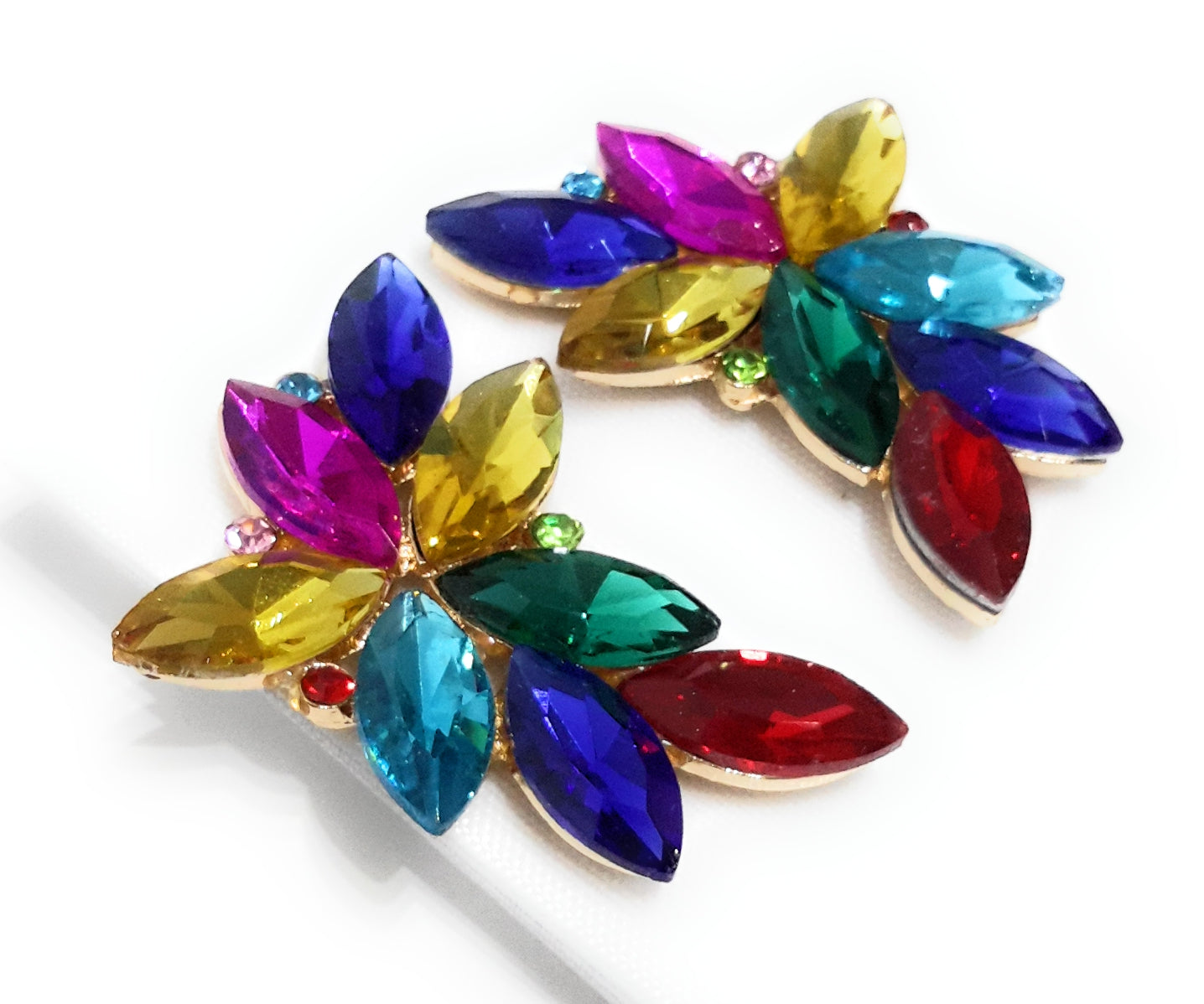 Pendientes Espectaculares Florales · Cristales Multicolor, Oro