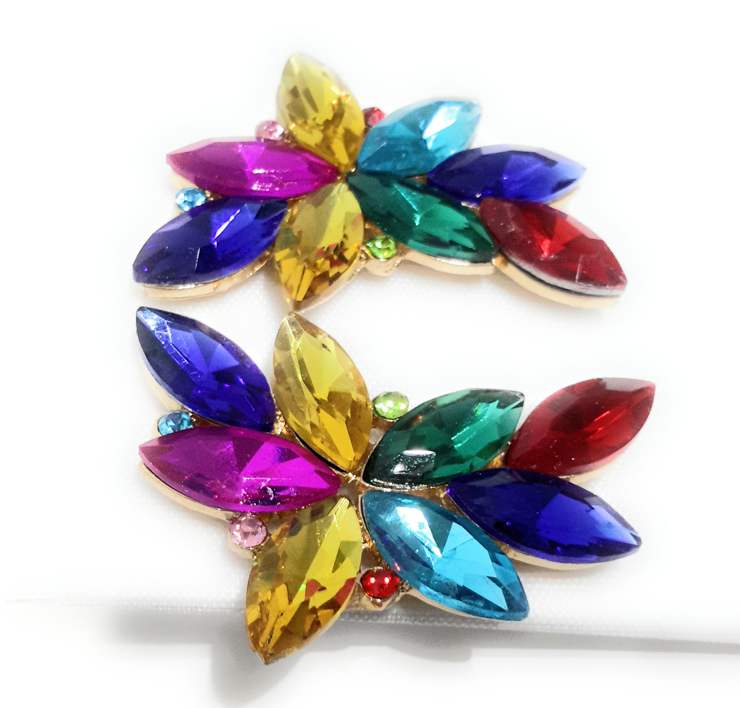 Pendientes Espectaculares Florales · Cristales Multicolor, Oro