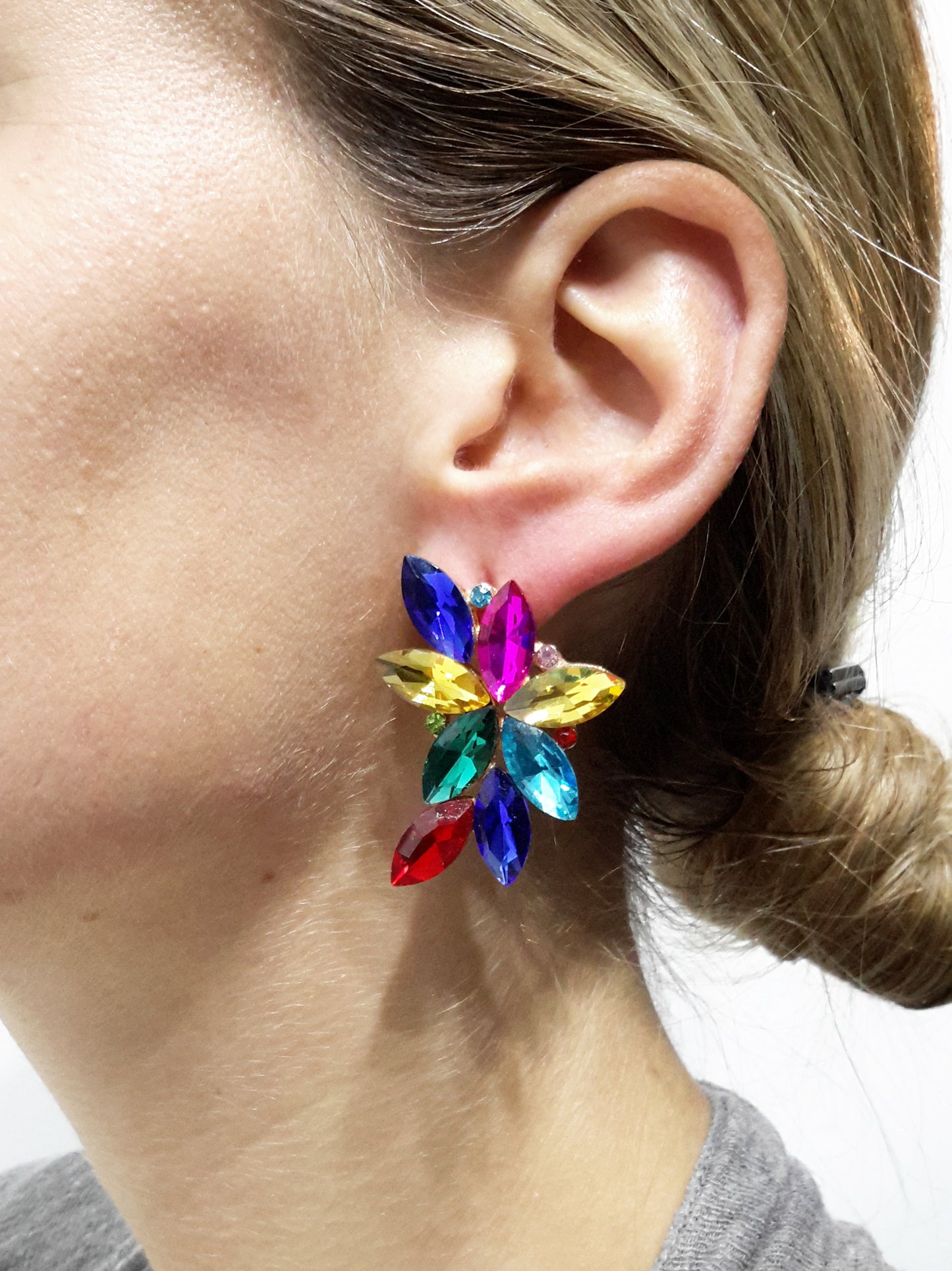 Pendientes Espectaculares Florales · Cristales Multicolor, Oro