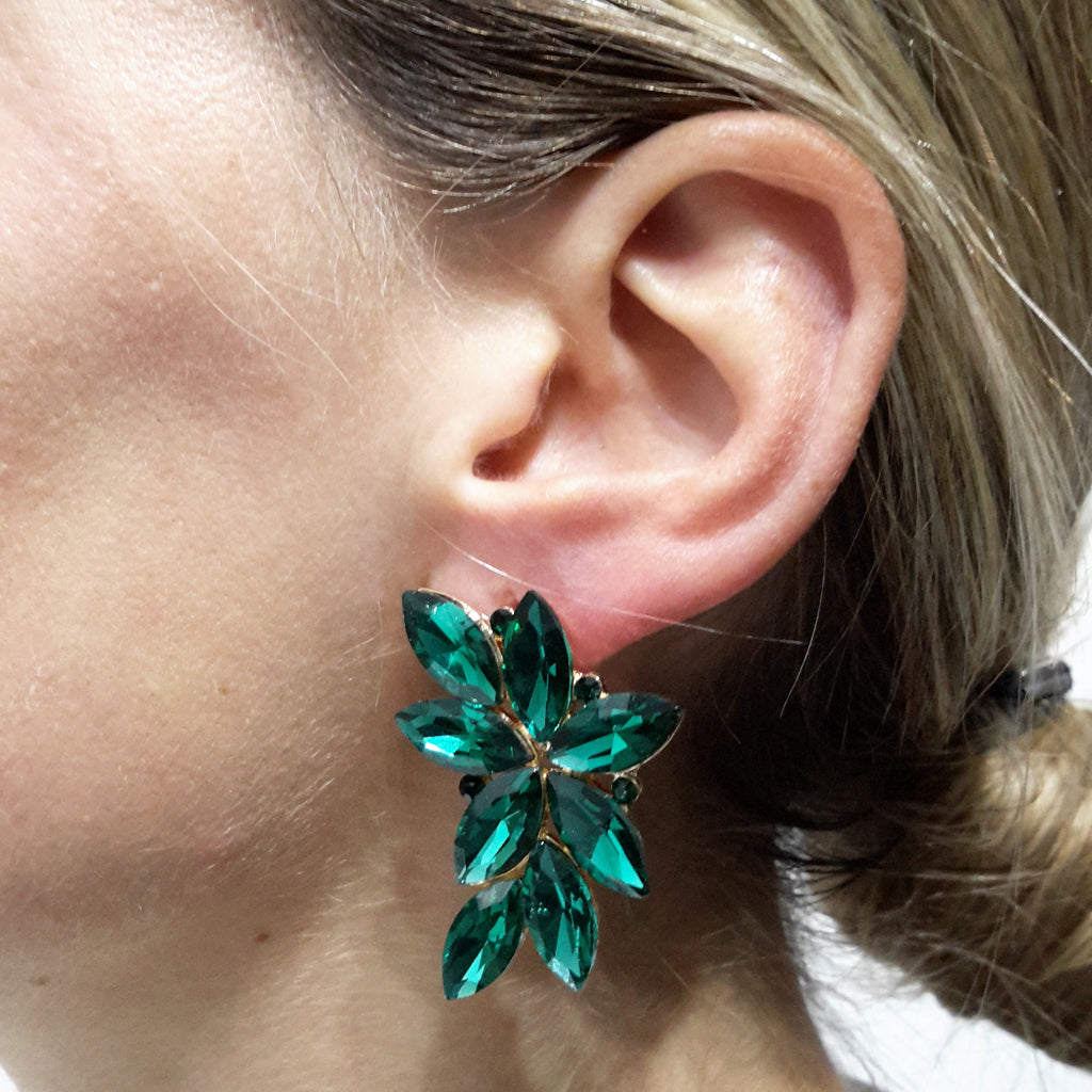 Pendientes Espectaculares Florales · Criastales Verde Esmeralda, Oro