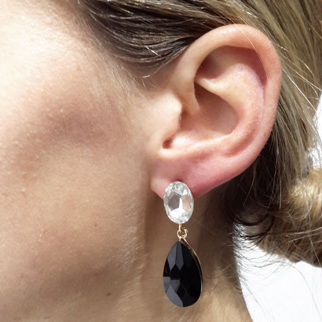 Pendientes Cristales Brillantes Lágrima · Blanco Negro