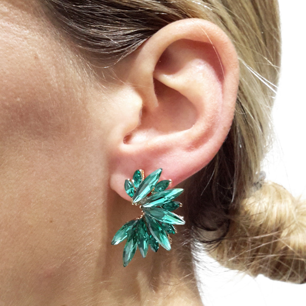 Pendientes Cristales Brillantes · Verde Esmeralda, Plata