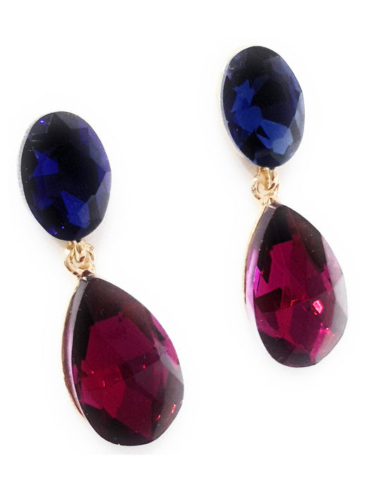 Pendientes Cristales Brillantes Lágrima · Azul Fucsia