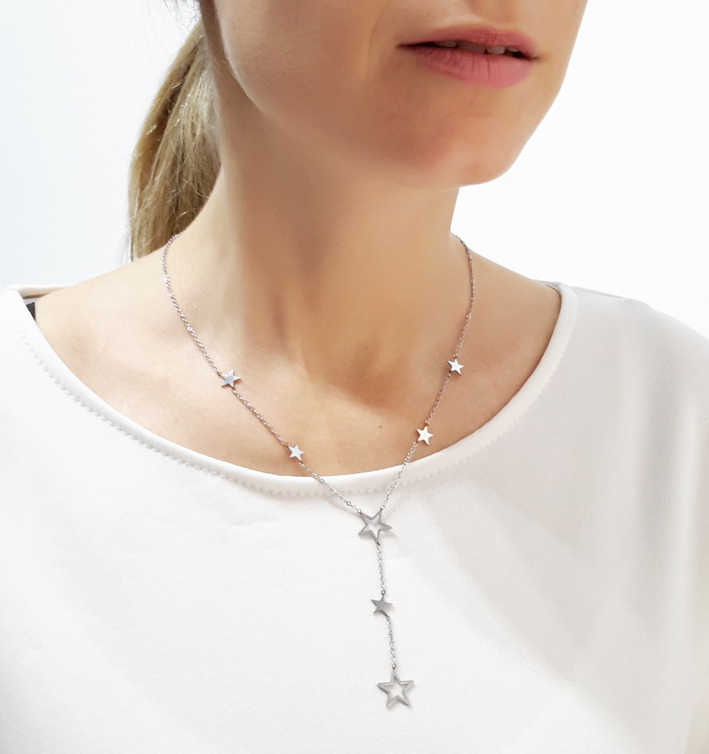 Gargantilla Forma Y · Plateado Estrellas