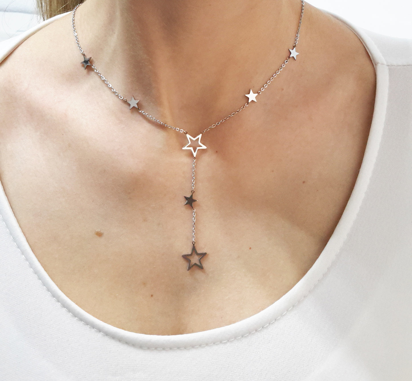 Gargantilla Forma Y · Plateado Estrellas
