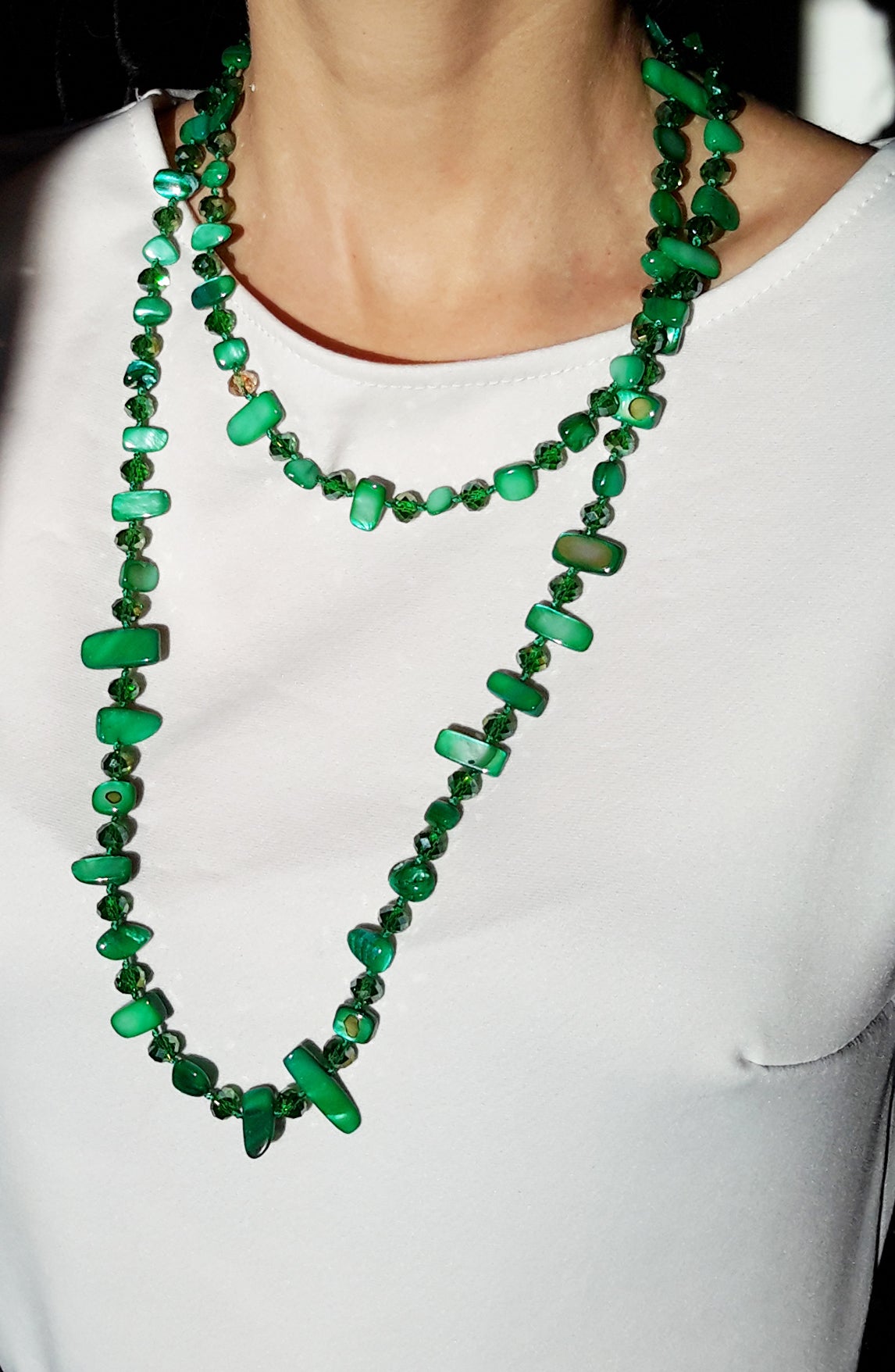 Collar Largo de Nácar · Verde Bosque