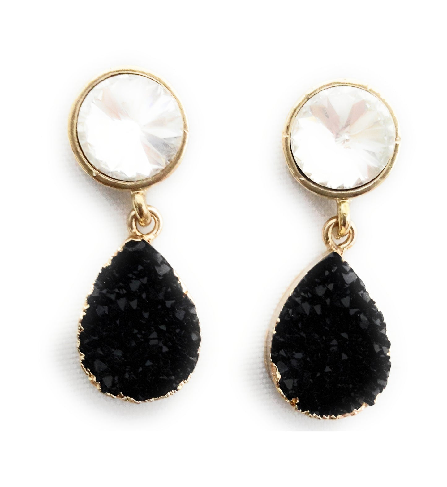 Pendientes Cristal Facetado · Blanco Negro