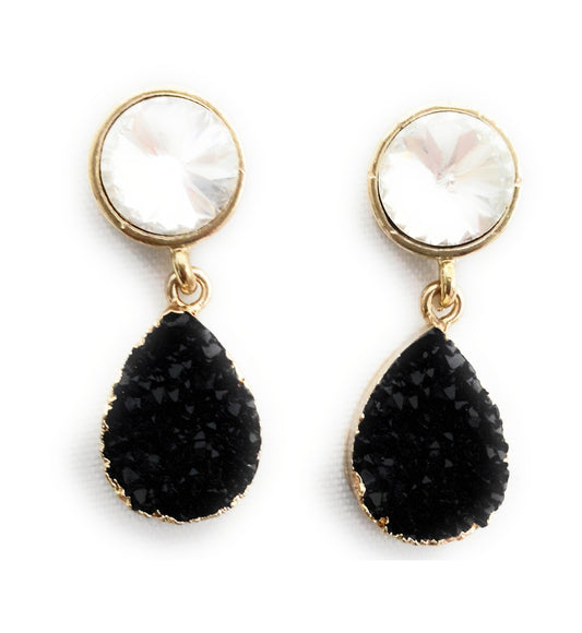 Pendientes Cristal Facetado · Blanco Negro