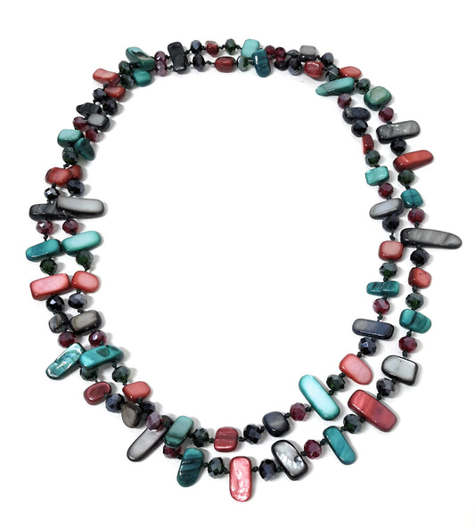 Collar Largo de Nácar · Burdeos Turquesa