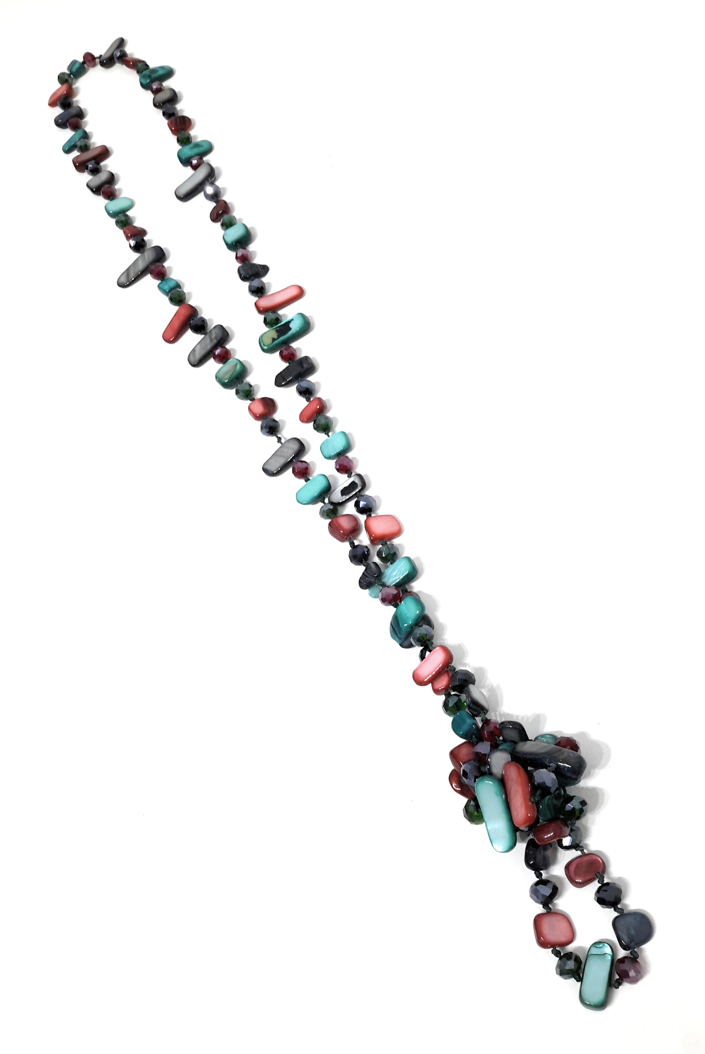 Collar Largo de Nácar · Burdeos Turquesa