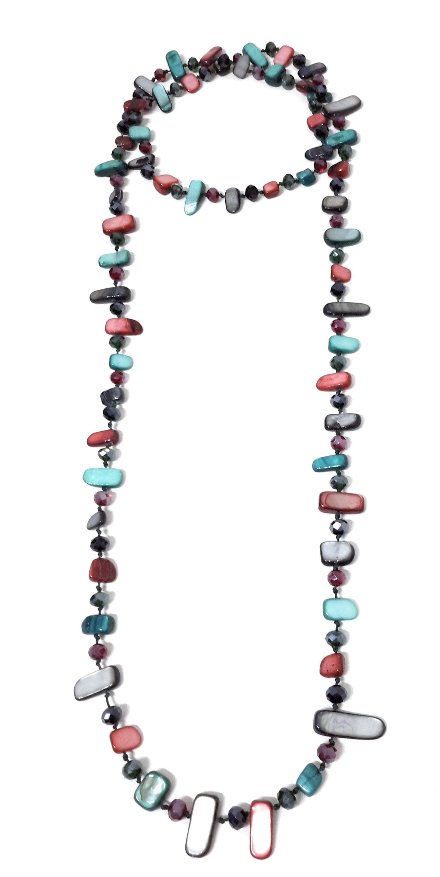 Collar Largo de Nácar · Burdeos Turquesa