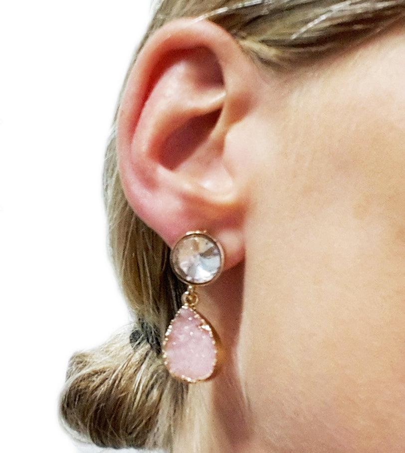 Pendientes Cristal Facetado · Blanco Negro