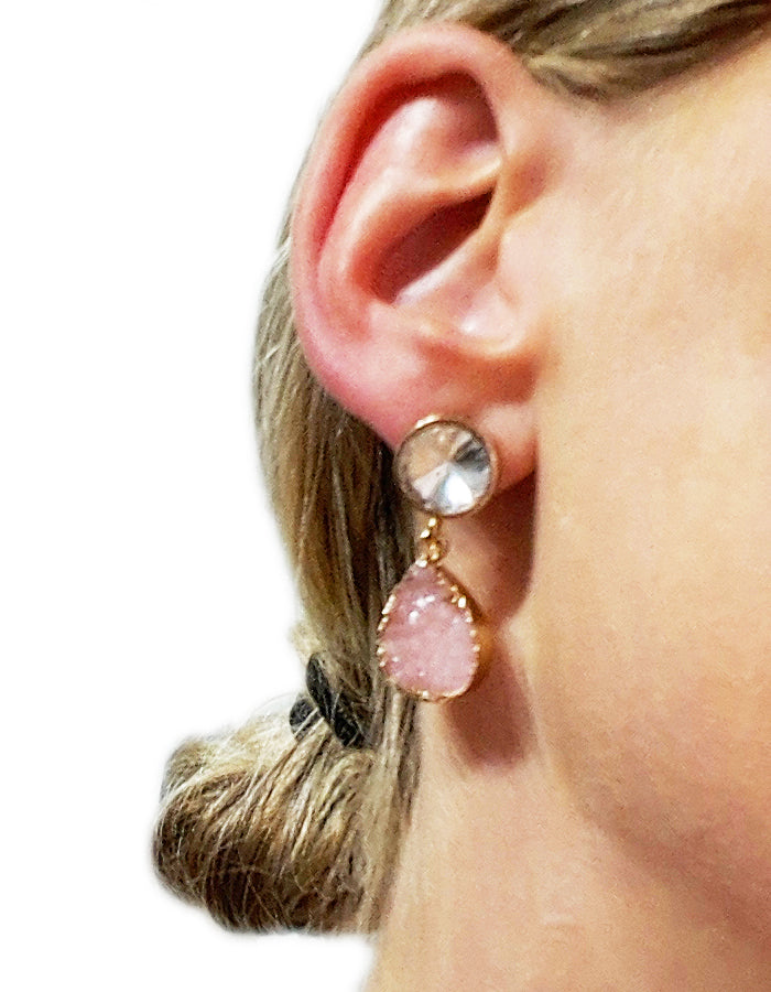 Pendientes Cristal Facetado · Blanco Negro