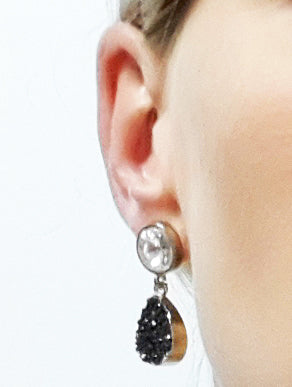 Pendientes Cristal Facetado · Blanco Negro