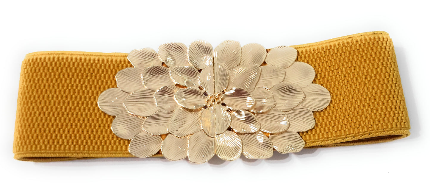 Cinturón Elástico Cierre Dorado · Mostaza