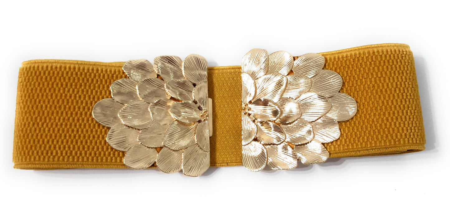 Cinturón Elástico Cierre Dorado · Mostaza