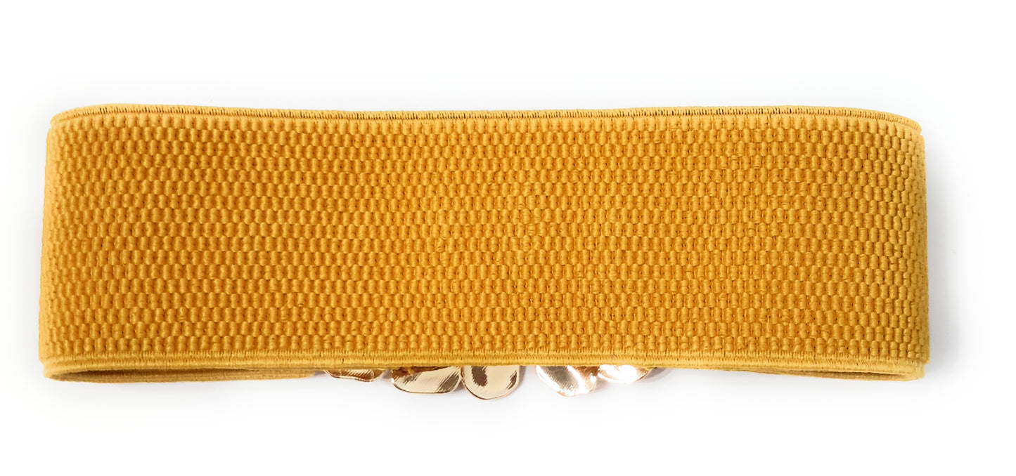 Cinturón Elástico Cierre Dorado · Mostaza