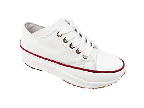 Zapatillas Bajas Maxi Plataforma · Blanco Filo Rojo (T.38 · T.39)