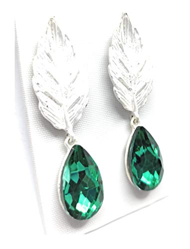 Pendientes Hoja · Verde Esmeralda, Plata