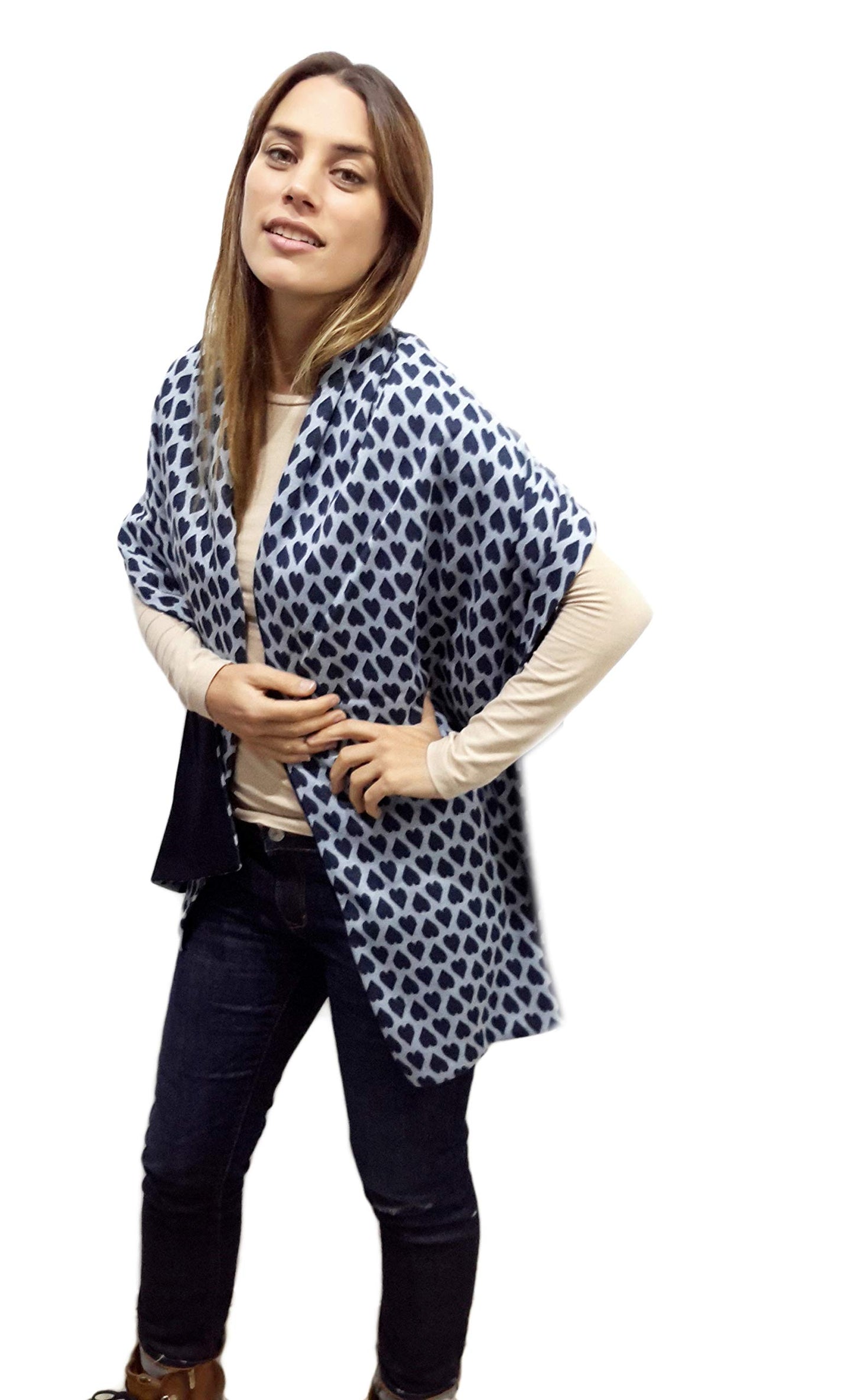 Bufanda Grande Reversible · Corazones Azul