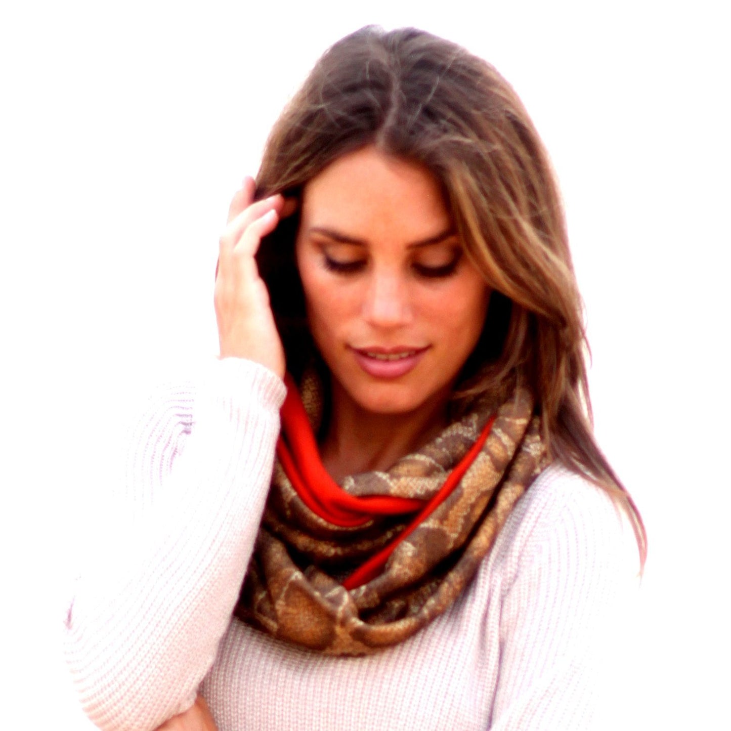 Bufanda Cuello Reversible · Serpiente Marrón/Rojo Carmín (última unidad!)
