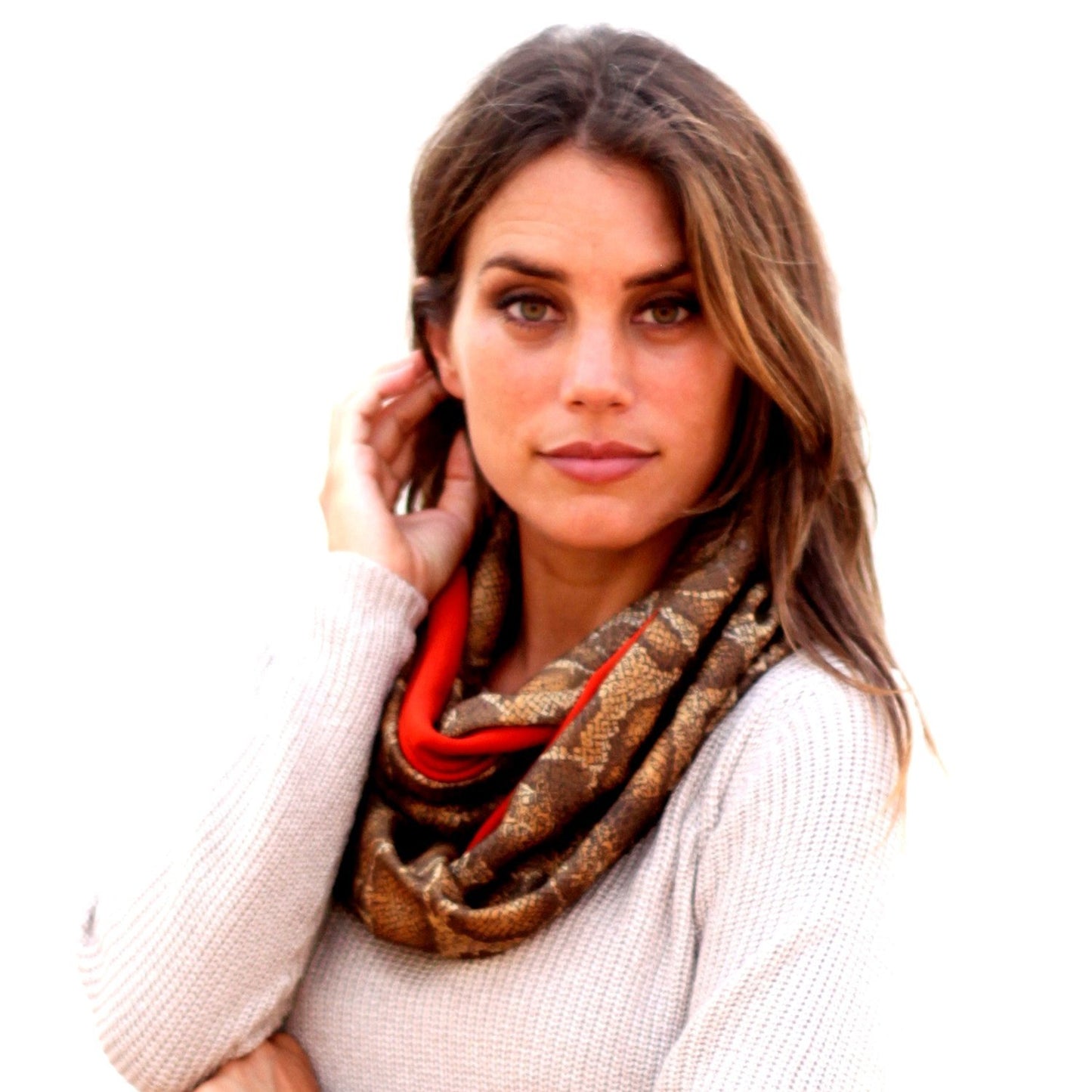 Bufanda Cuello Reversible · Serpiente Marrón/Rojo Carmín (última unidad!)