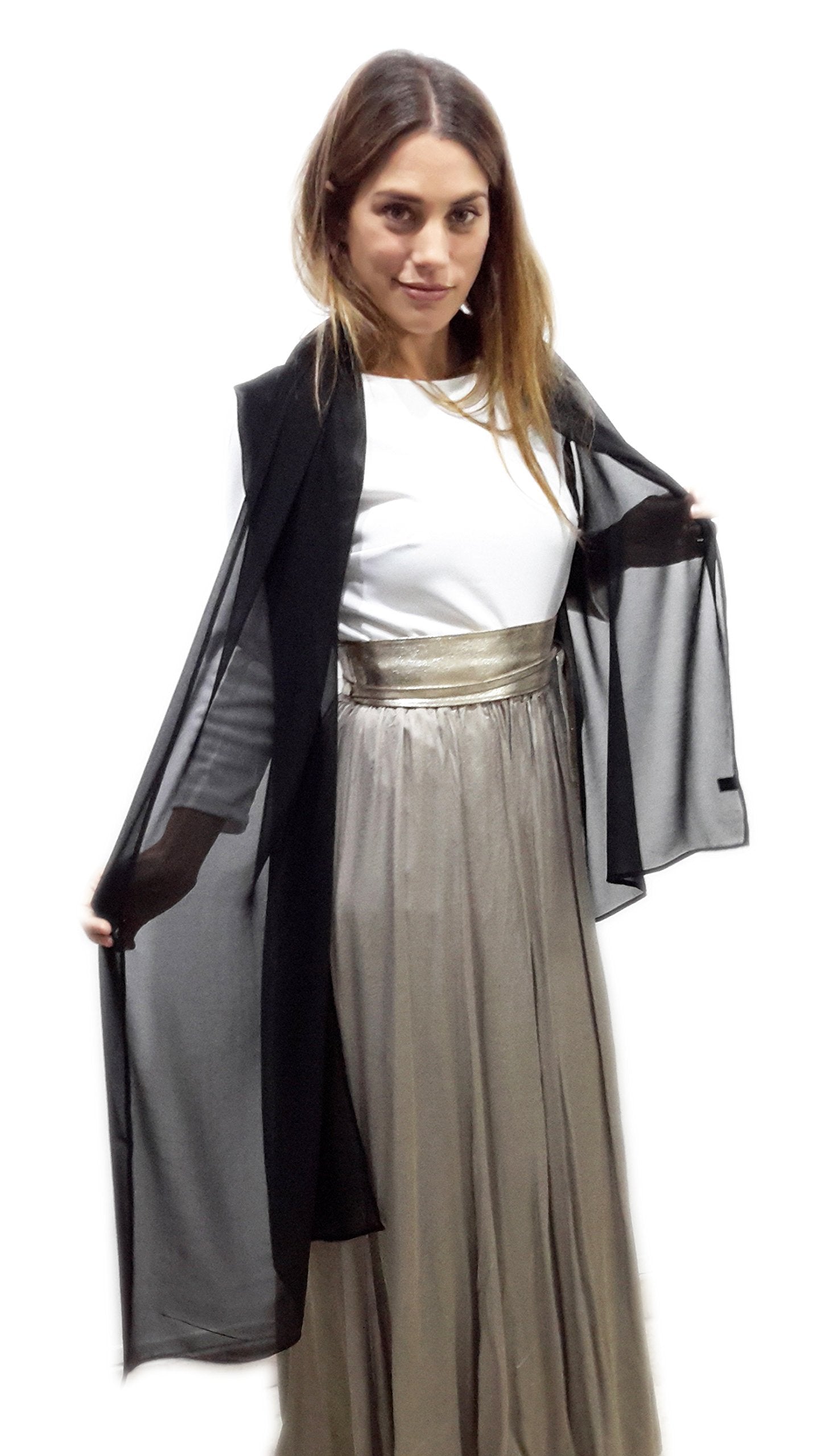 Chal Grande de Chifón – Ligero, Elegante y Hecho en España · Negro (50x200cm)