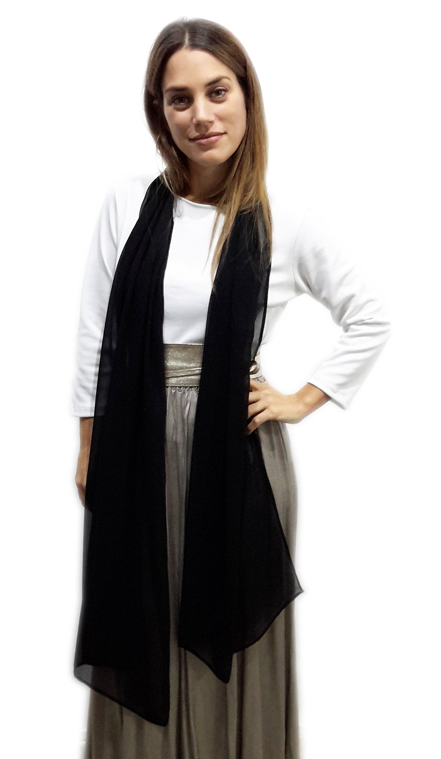 Chal Grande de Chifón – Ligero, Elegante y Hecho en España · Negro (50x200cm)