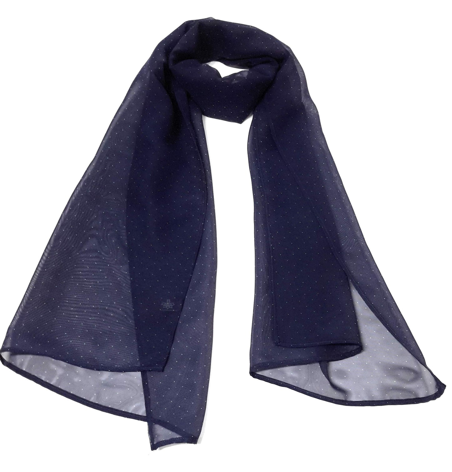 Chal de Fiesta Chifón · Azul Marino con Lunares Blancos (50x150cm)