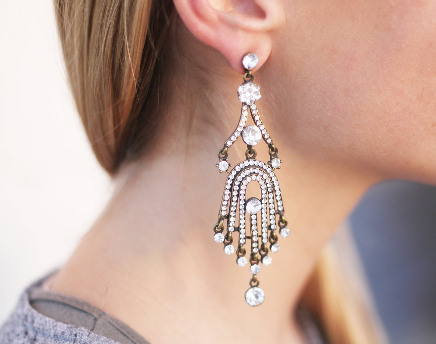 Pendientes Largos · Cristales Blancos