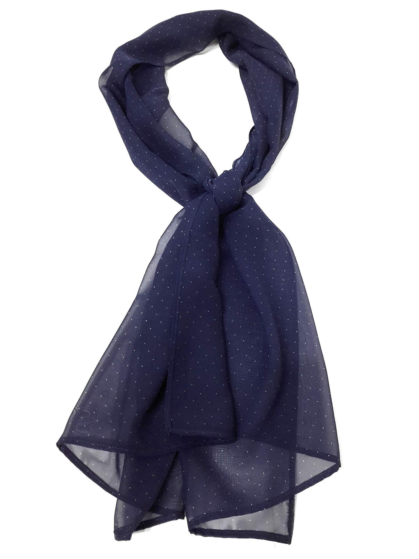 Chal de Fiesta Chifón · Azul Marino con Lunares Blancos (50x150cm)