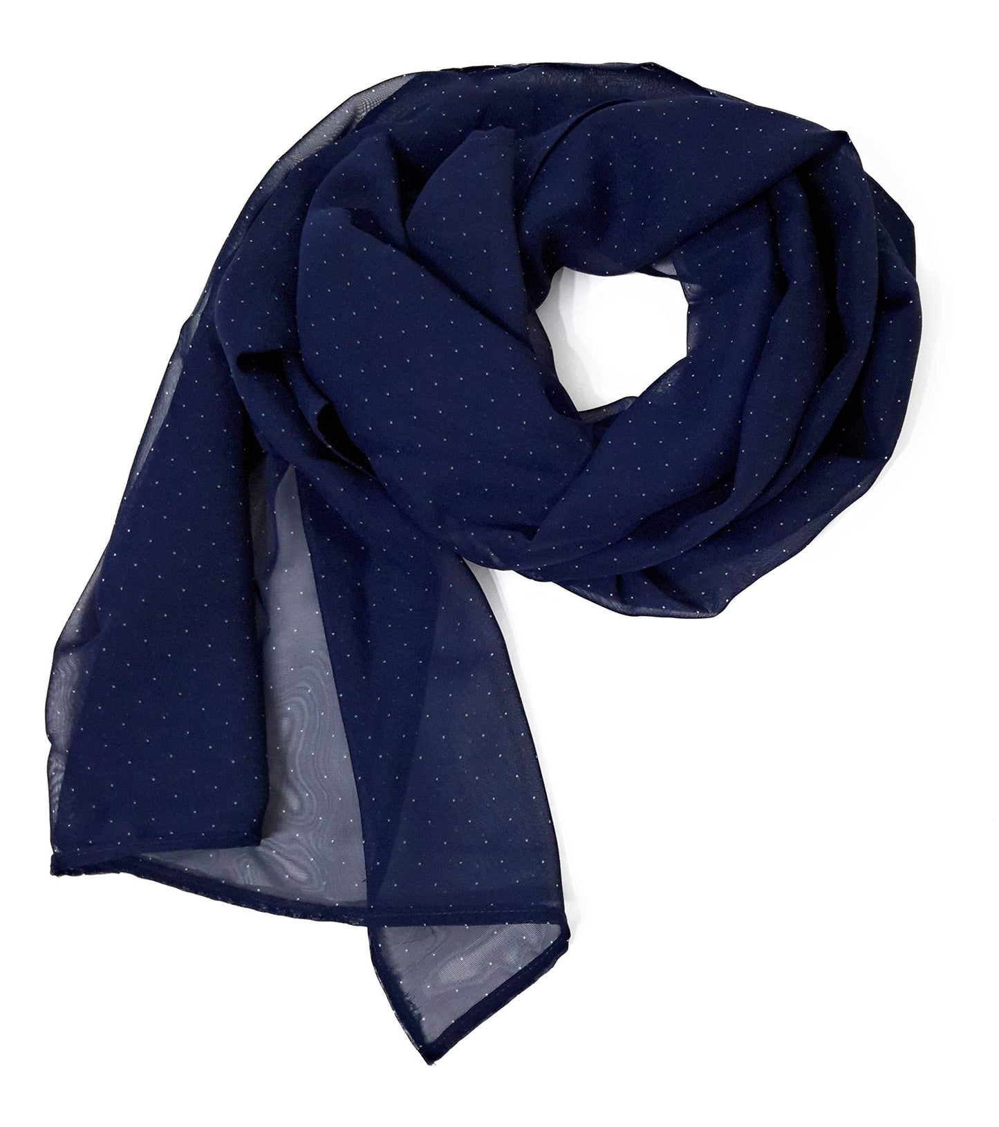 Chal de Fiesta Chifón · Azul Marino con Lunares Blancos (50x150cm)