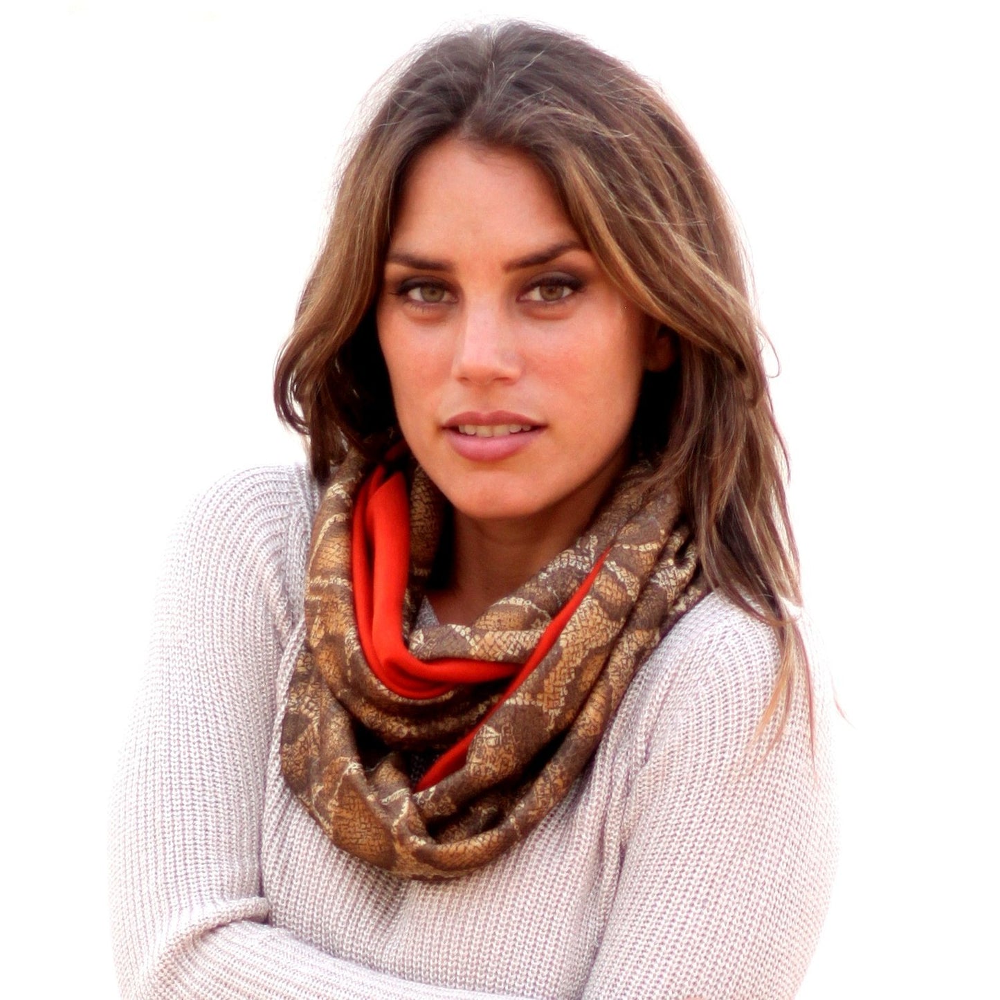 Bufanda Cuello Reversible · Serpiente Marrón/Rojo Carmín (última unidad!)