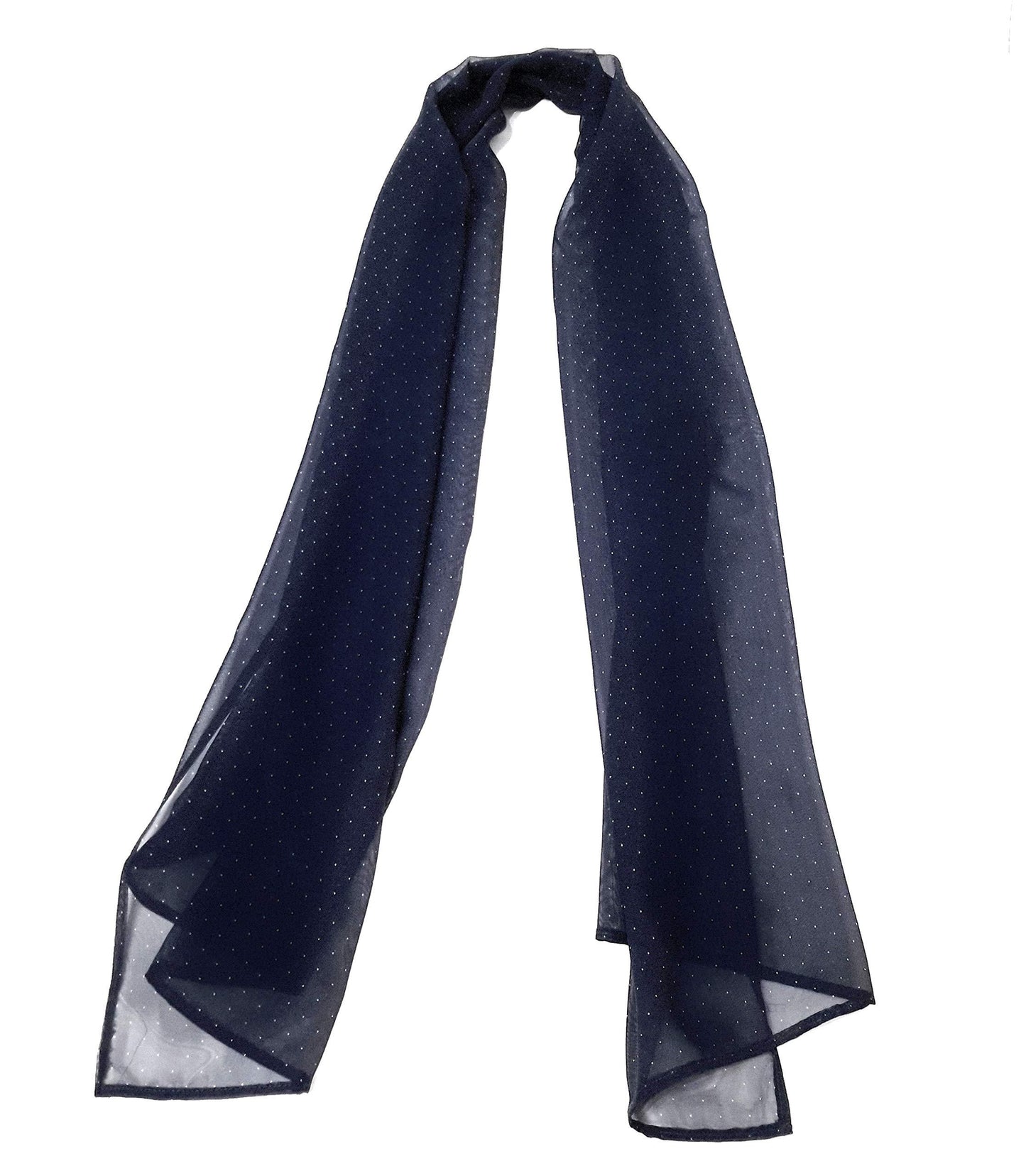 Chal de Fiesta Chifón · Azul Marino con Lunares Blancos (50x150cm)