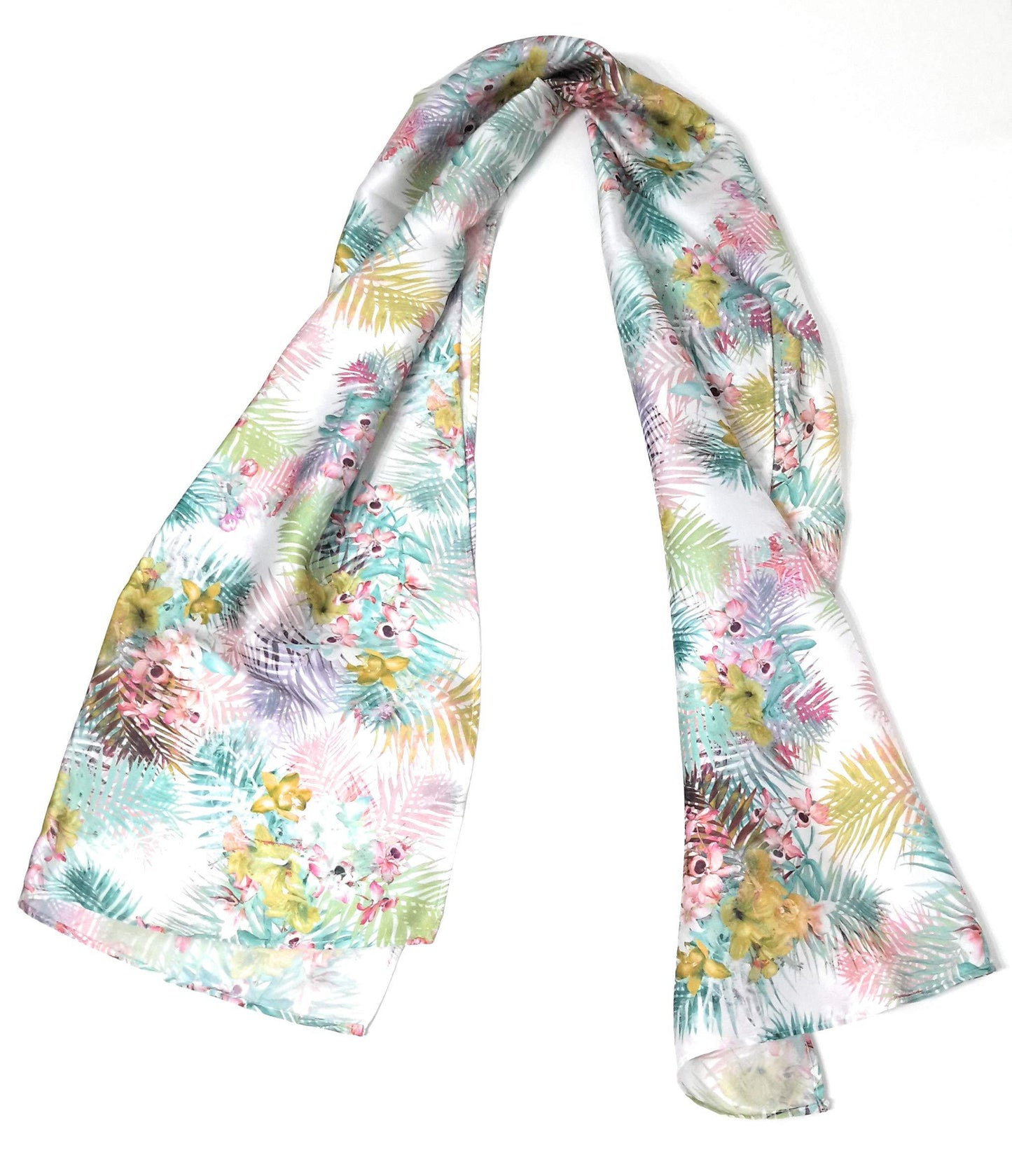 Chal Estola Satinado Floral – Elegancia Artesanal Hecha en Sevilla · Orquídea (50x150cm)