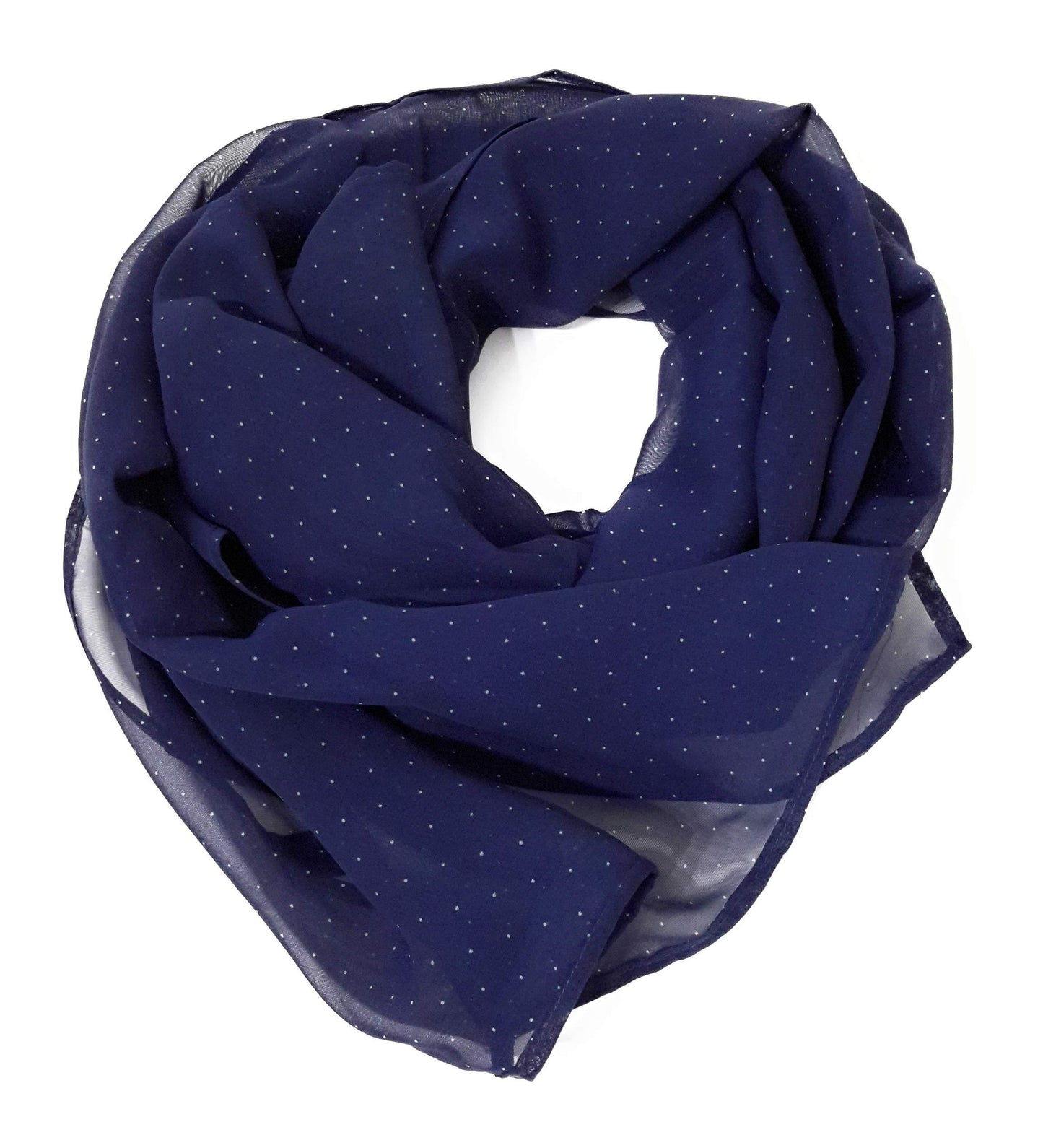 Chal de Fiesta Chifón · Azul Marino con Lunares Blancos (50x150cm)