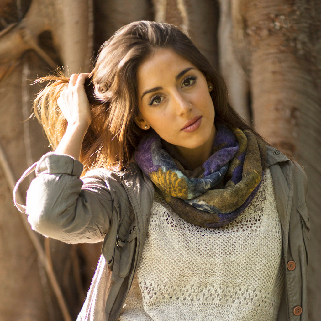 Bufanda Infinita Suave de Flores Mujer · Mostaza