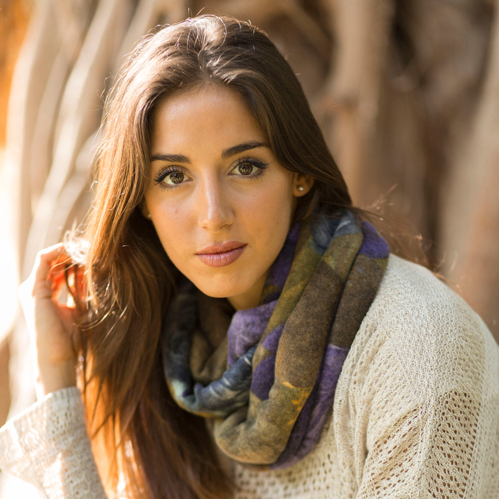 Bufanda Infinita Suave de Flores Mujer · Mostaza