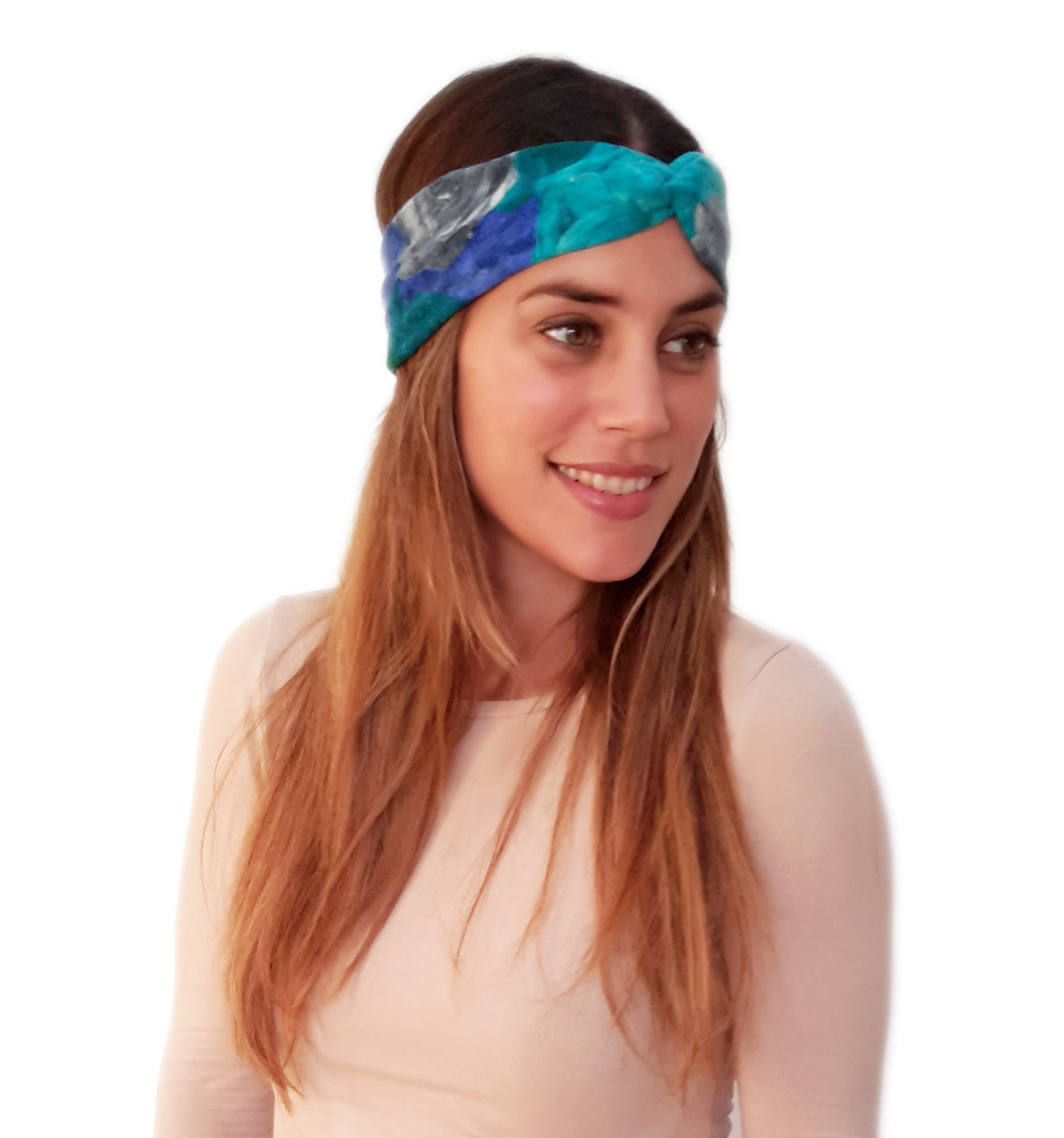 Cinta de Pelo Elástica · Flores Turquesa Azul (Otoño-Invierno)