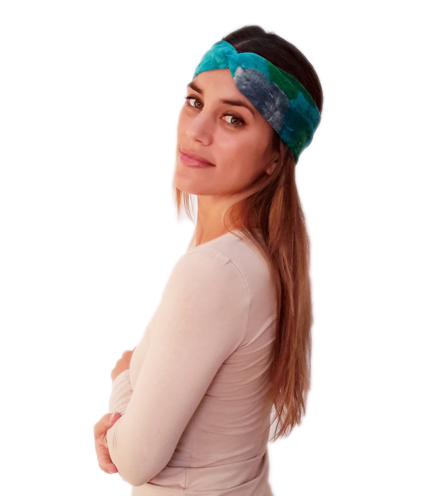 Cinta de Pelo Elástica · Flores Turquesa Azul (Otoño-Invierno)