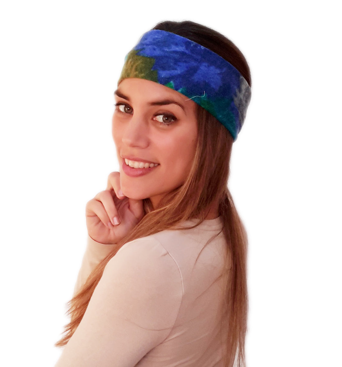 Cinta de Pelo Elástica · Flores Turquesa Azul (Otoño-Invierno)