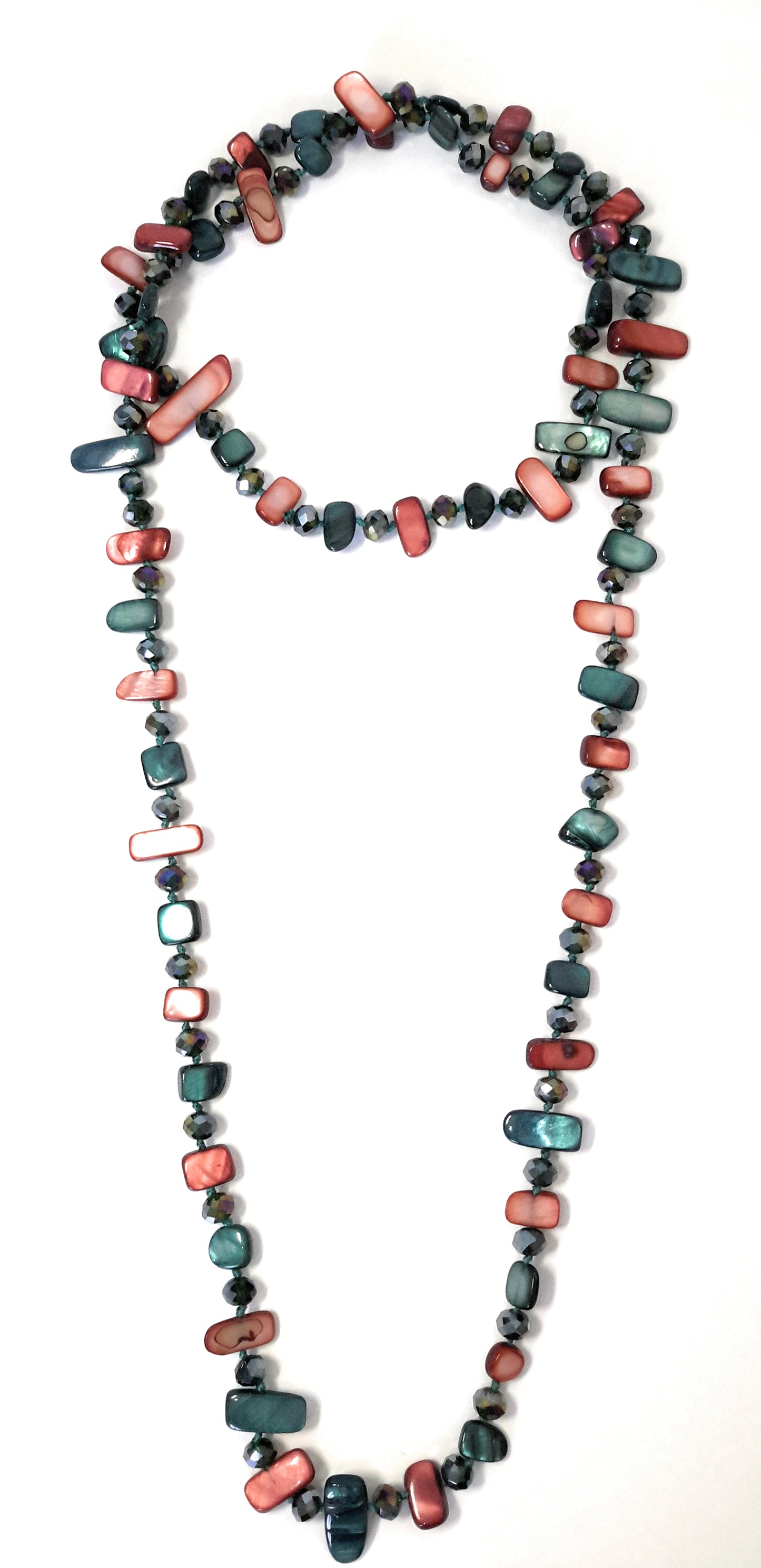 Collar Largo de Nácar · Burdeos Turquesa