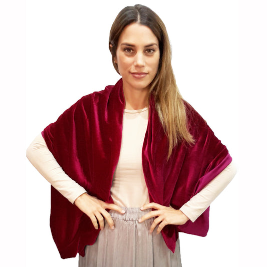 Estola de Terciopelo Mujer – Elegante y Hecha a Mano en Sevilla · Rojo Frambuesa (50x150cm)