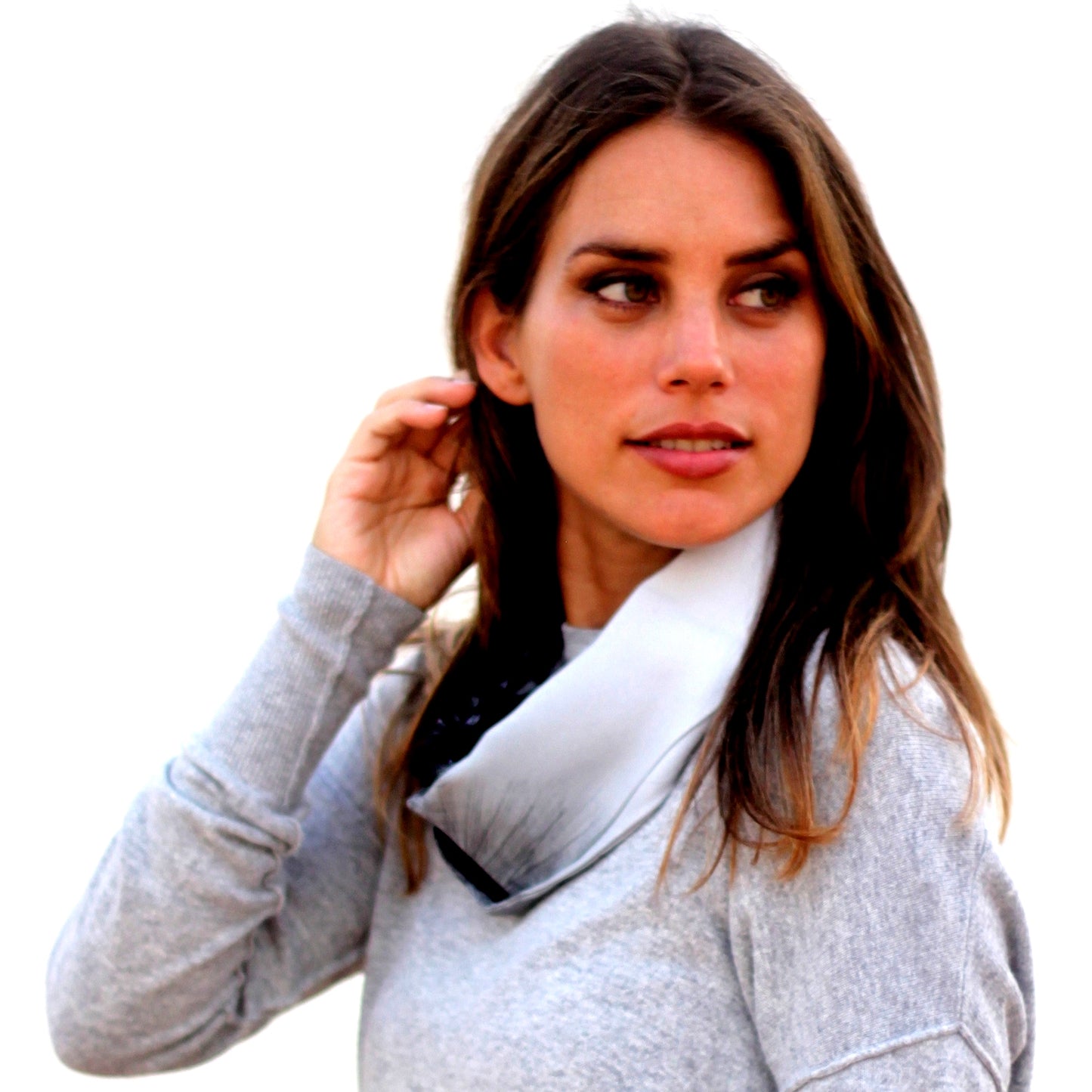 Bufanda Cuello · Flores Blanco Negro