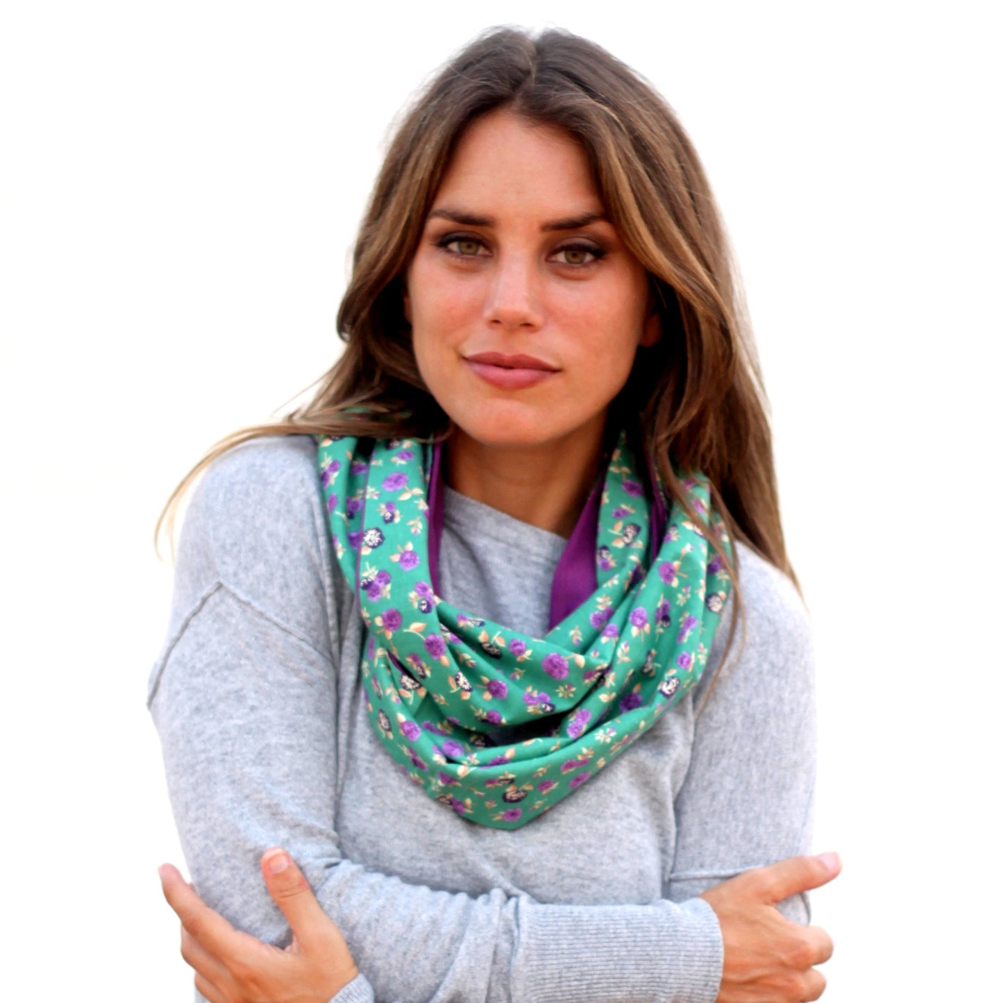 Bufanda Cuello Reversible · Florecitas/Morado