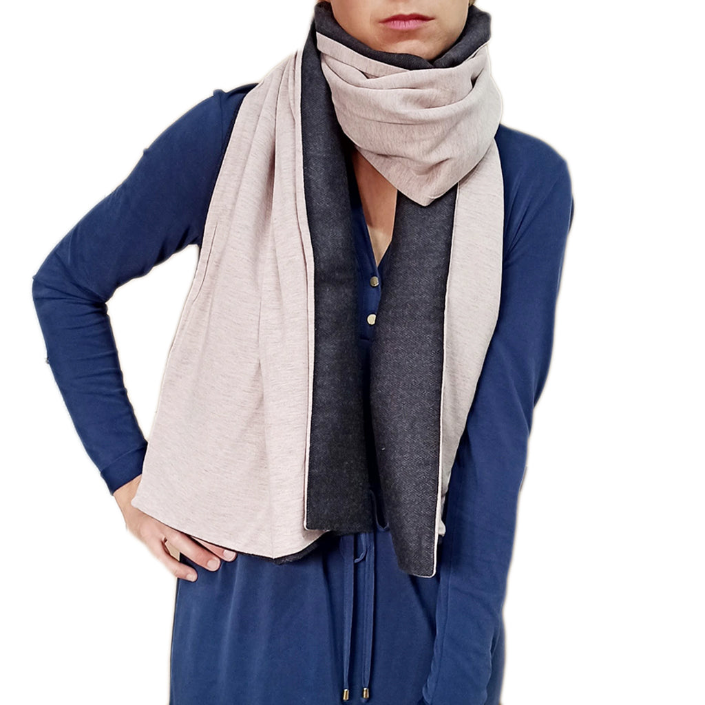 Bufanda Grande Reversible · Rosa Gris