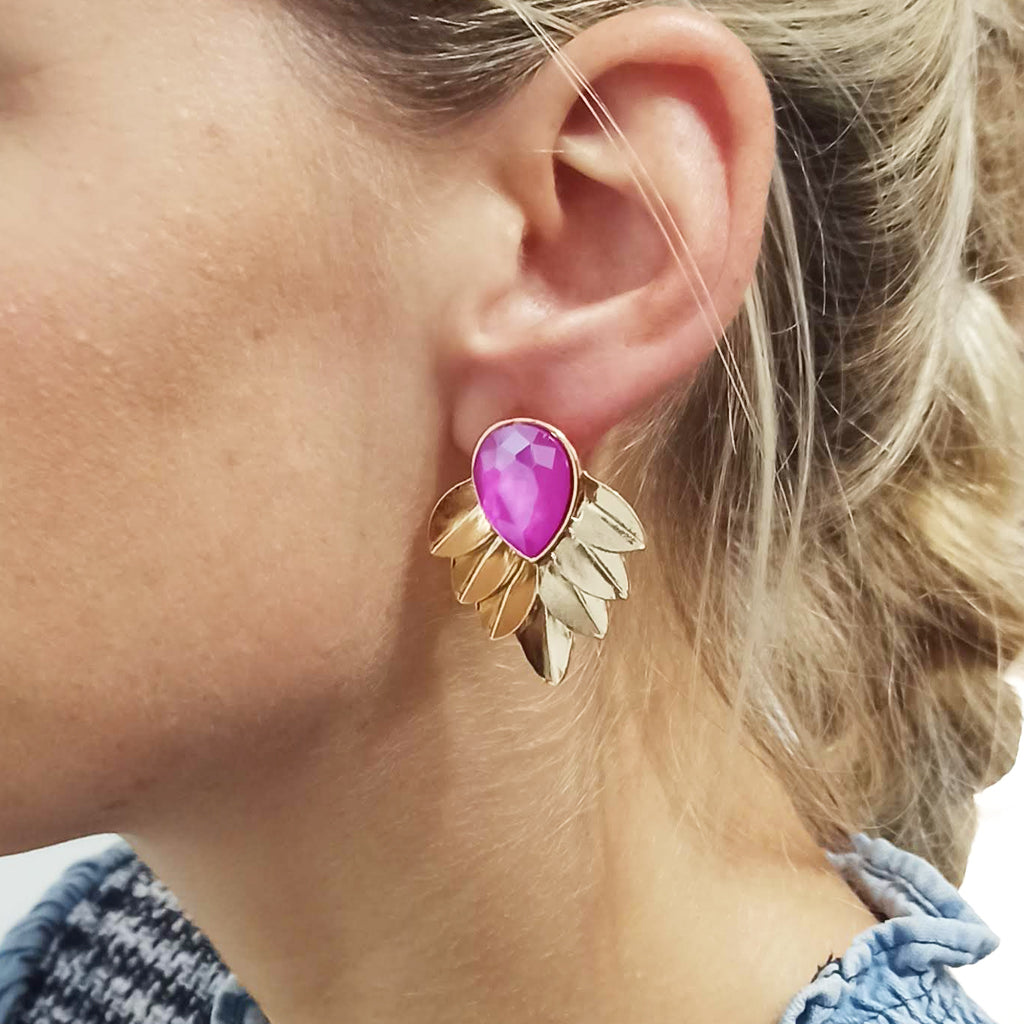 Pendientes Dorados con Cristal · Oro Hojas Laureles Buganvilla