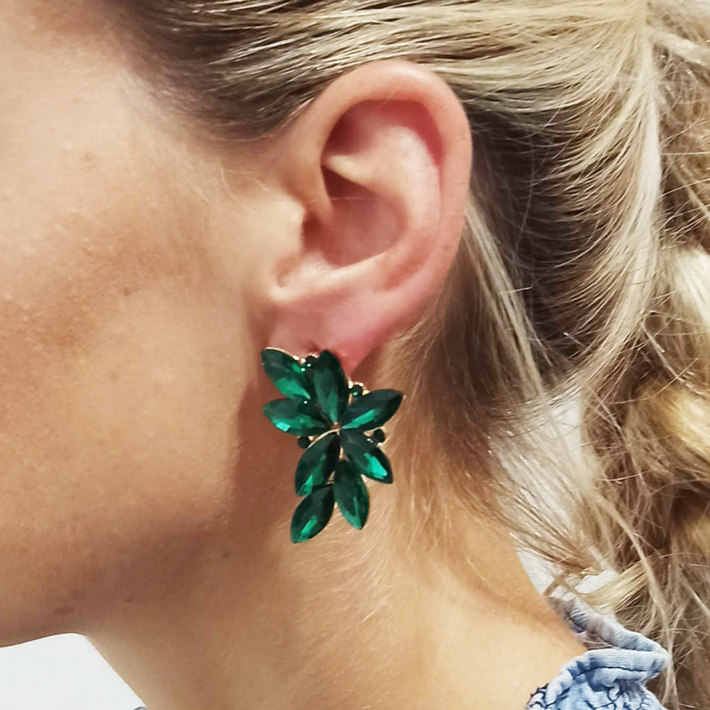 Pendientes Espectaculares Florales · Criastales Verde Esmeralda, Oro