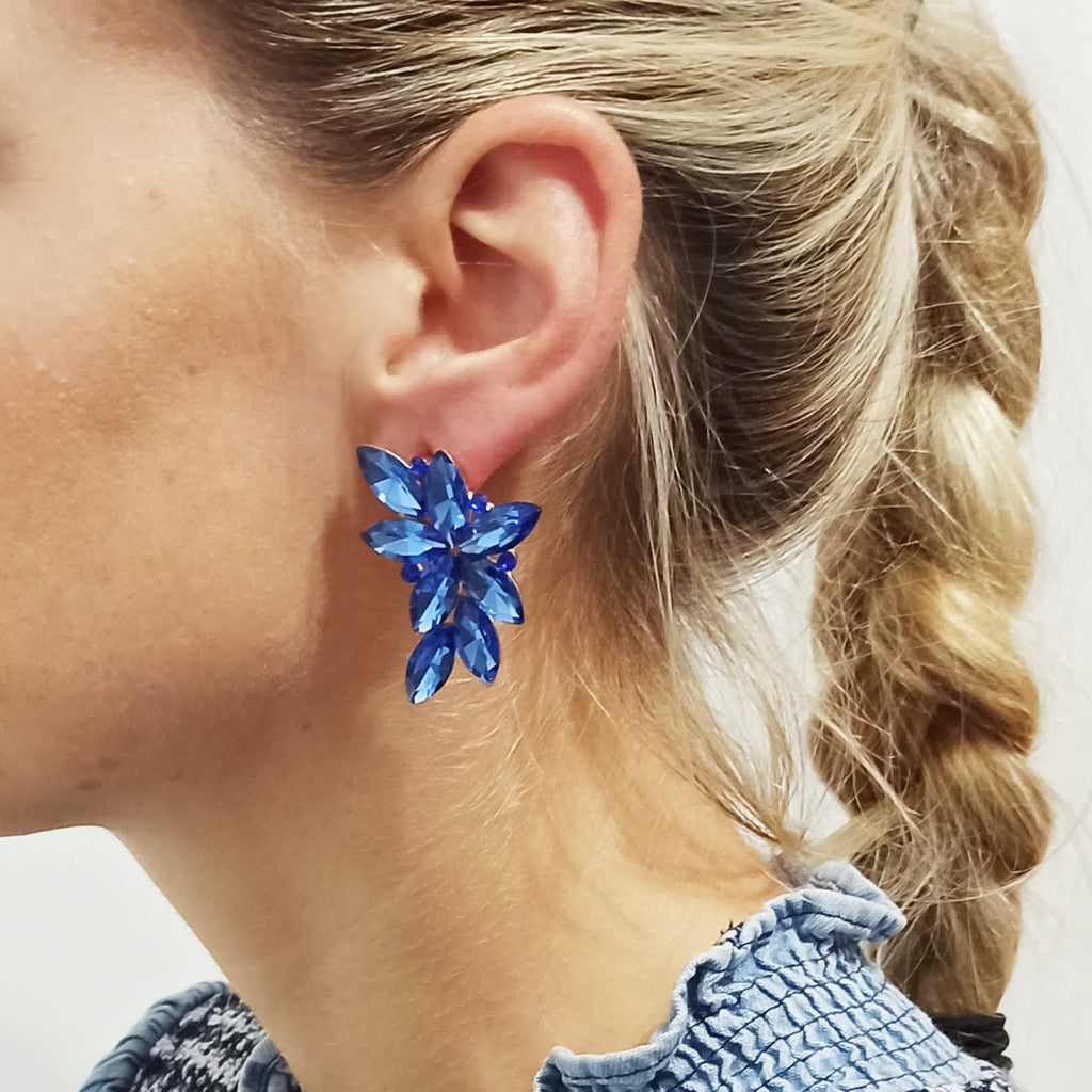 Pendientes Espectaculares Florales · Cristales Azul Celeste, Oro