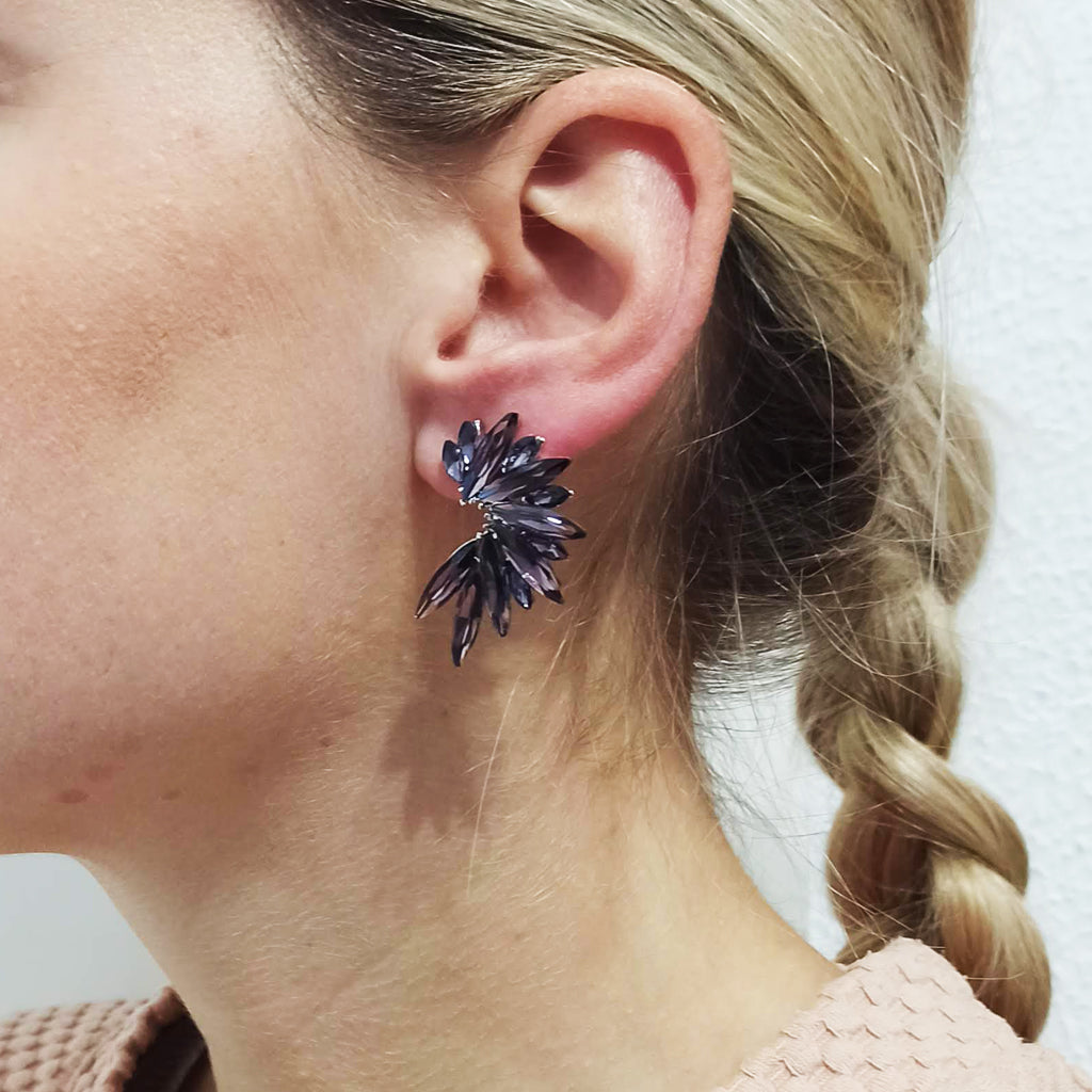 Pendientes Cristales Brillantes · Morado, Plata